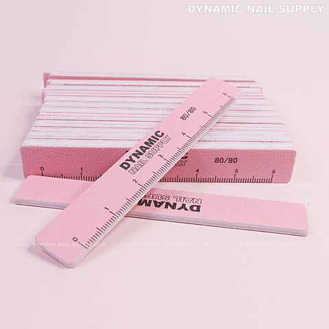 Square Nail files Grit 80/80 Coarse - Pack 25 - Pink - Double-side with Emery board