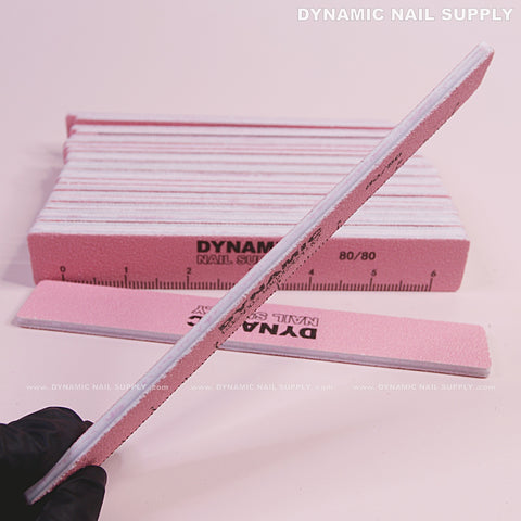 Square Nail files Grit 80/80 Coarse - Pack 25 - Pink - Double-side with Emery board