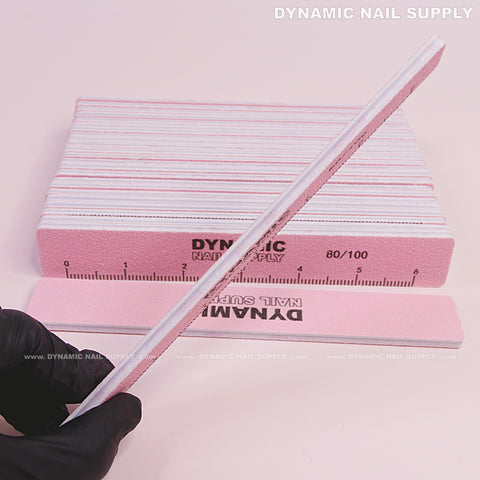 Square Acrylic-Nail files Grit 80/100 - Pack 25 - Pink Double-side with Hard board
