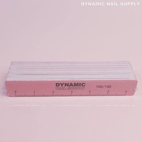Square Acrylic Nail files Grit 100/180 - Pack 10 - Pink Double-side with Hard board - Medium and Fine