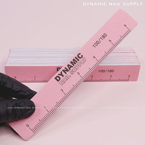 Square Acrylic Nail files Grit 100/180 - Pack 10 - Pink Double-side with Hard board - Medium and Fine