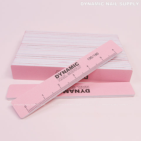 Square Acrylic-Nail files Grit 100/180 - Pack 25 - Pink Double-side with Hard board - Medium and Fine