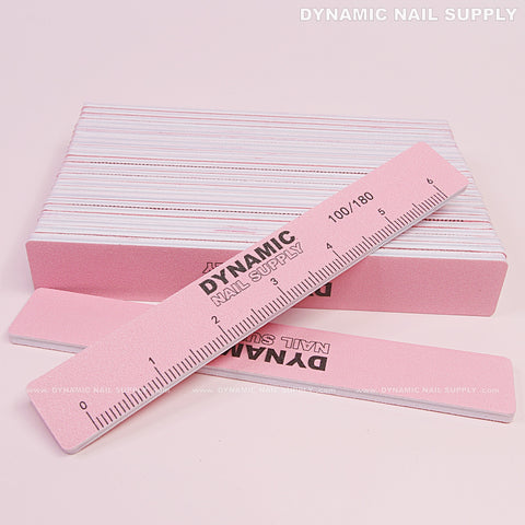 Square Acrylic-Nail files Grit 100/180 - Pack 25 - Pink Double-side with Hard board - Medium and Fine