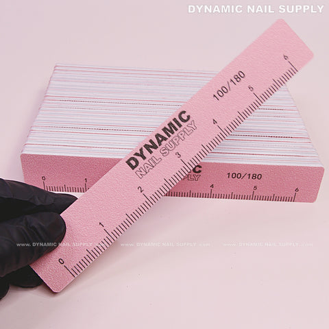 Square Acrylic-Nail files Grit 100/180 - Pack 25 - Pink Double-side with Hard board - Medium and Fine
