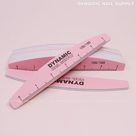 Half-moon Acrylic Nail files Grit 100/180 - Pack 10 - Pink Double-side with Hard board - Medium and Fine