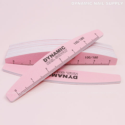 Half-moon Acrylic Nail files Grit 100/180 - Pack 10 - Pink Double-side with Hard board - Medium and Fine
