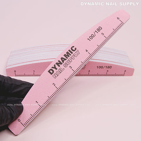 Half-moon Acrylic Nail files Grit 100/180 - Pack 10 - Pink Double-side with Hard board - Medium and Fine