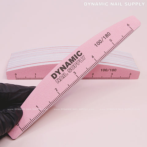 Half-moon Acrylic-Nail files Grit 100/180 - Pack 25 - Pink Double-side with Hard board - Medium and Fine