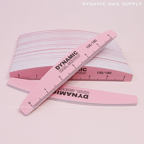Half-moon Acrylic-Nail files Grit 100/180 - Pack 25 - Pink Double-side with Hard board - Medium and Fine