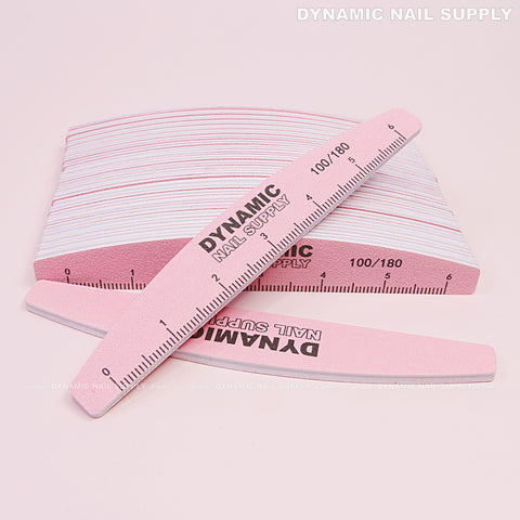 Half-moon Acrylic-Nail files Grit 100/180 - Pack 25 - Pink Double-side with Hard board - Medium and Fine