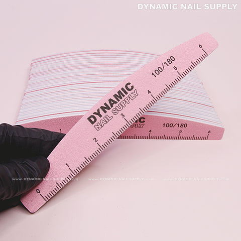 Half-moon Acrylic-Nail files Grit 100/180 - Pack 25 - Pink Double-side with Hard board - Medium and Fine