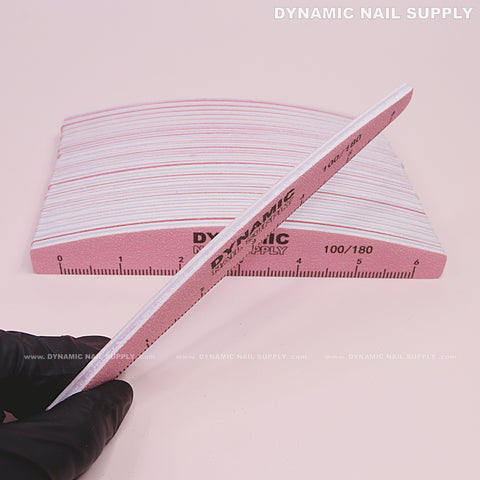 Half-moon Acrylic-Nail files Grit 100/180 - Pack 25 - Pink Double-side with Hard board - Medium and Fine