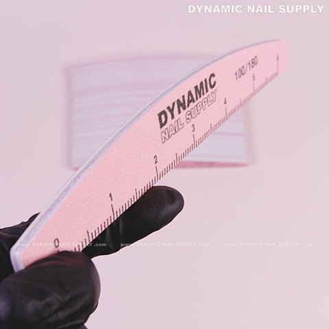 Half-moon Acrylic-Nail files Grit 100/180 - Pack 25 - Pink Double-side with Hard board - Medium and Fine