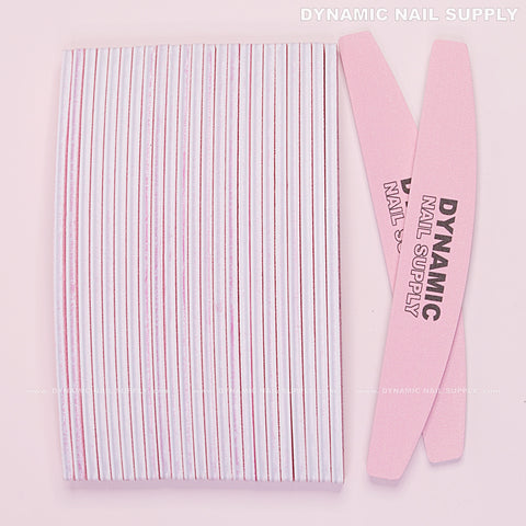 Half-moon Acrylic-Nail files Grit 80/100 - Pack 25 - Pink Double-side with Hard board