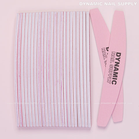 Half-moon Acrylic-Nail files Grit 100/180 - Pack 25 - Pink Double-side with Hard board - Medium and Fine