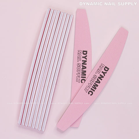 Half-moon Acrylic Nail files Grit 100/180 - Pack 10 - Pink Double-side with Hard board - Medium and Fine