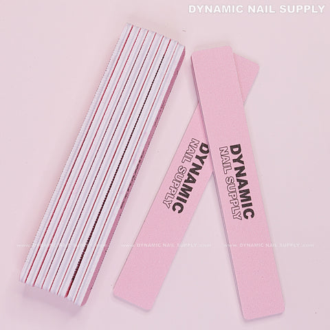 Square Nail files Grit 60/60 Extreme Coarse - Pack 10 - Pink - Double-side with Emery board