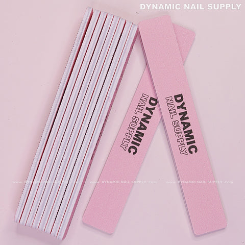 Square Acrylic Nail files Grit 100/180 - Pack 10 - Pink Double-side with Hard board - Medium and Fine