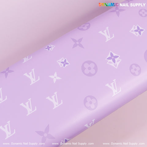 Lavender R-004 Design Armrest with white Louis Vuitton monogram and DYNAMIC NAIL SUPPLY logo in the top right.