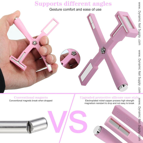 Upgraded 5-in-1 Magnet Tool Bar for Cat eye gel polish (Pink Silicone handle)