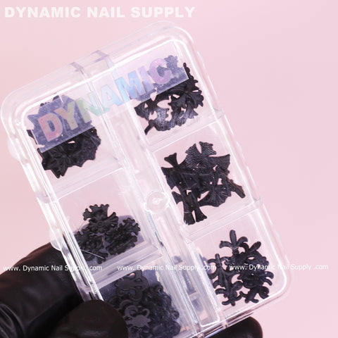 60pcs Matte Black Chrome Heart Resin Charms (Antique Crosses) for Nails Art design