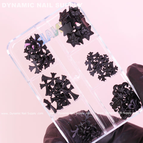 60pcs Matte Black Chrome Heart Resin Charms (Antique Crosses) for Nails Art design