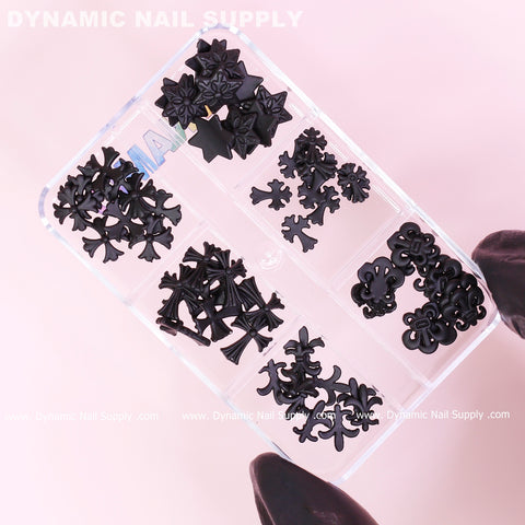60pcs Matte Black Chrome Heart Resin Charms (Antique Crosses) for Nails Art design