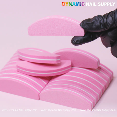 Pink Buffer Pack (20 pcs) grit 100/180 Half-moon Hard-board fine and coarse surface