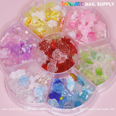 Colorful 3D Mix-shapes charms (Resin flower, roses, bear, heart, snake) for Spring Nails Art design