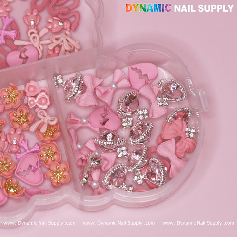 240 pcs Pink Multi-shapes Charms Rhinestones Pearl for Nails Art Design