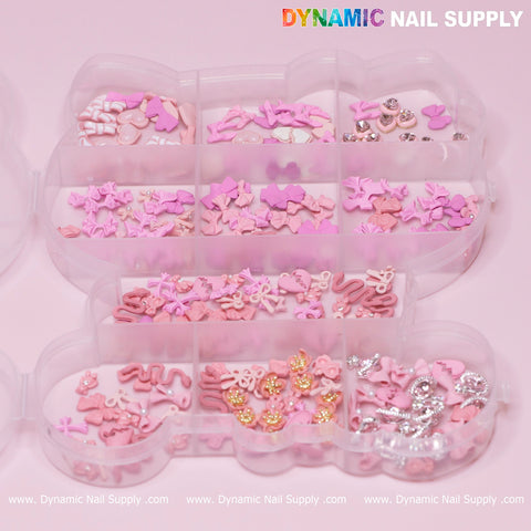 240 pcs Pink Multi-shapes Charms Rhinestones Pearl for Nails Art Design