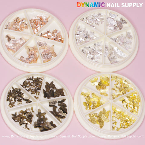 3D Butterfly Charms and Sequins set for nails art design (Rose Gold Silver Titanium)
