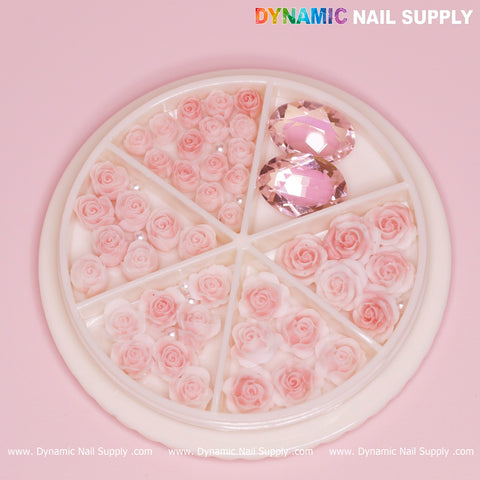 40 pcs Light Pink Roses Flower Charm with pearls and rhinestones for Nails Art Design
