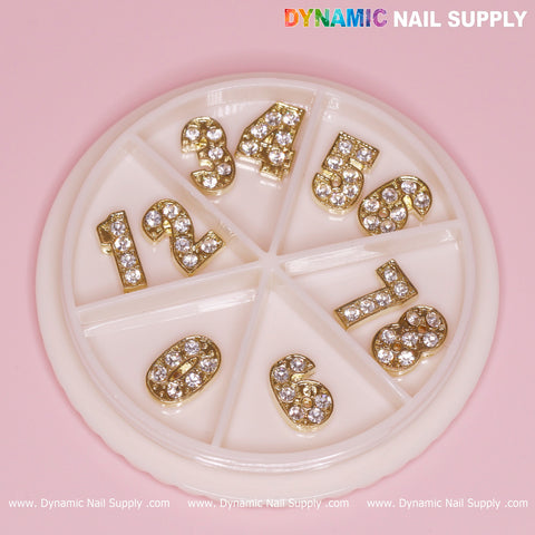 10 pcs Gold 3D Number Charm with Rhinestone (0 to 9)