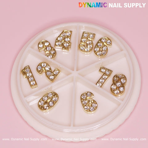 10 pcs Gold 3D Number Charm with Rhinestone (0 to 9)