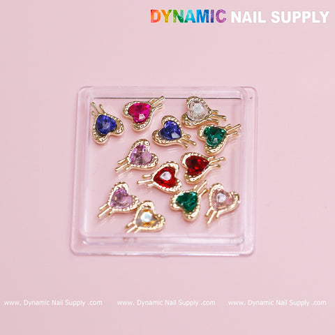 12 pcs Heart Charm with gold edge (Bleeding/Dripping) for Valentine Nails Design (Rhinestones engraved)