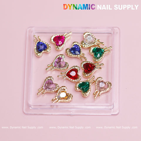 12 pcs Heart Charm with gold edge (Bleeding/Dripping) for Valentine Nails Design (Rhinestones engraved)