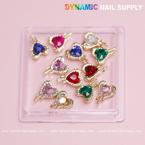 12 pcs Heart Charm with gold edge (Bleeding/Dripping) for Valentine Nails Design (Rhinestones engraved)