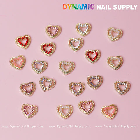 20 pcs Heart Charm for Valentine Nails Design (Rhinestones Border Edge)