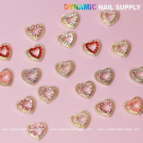 20 pcs Heart Charm for Valentine Nails Design (Rhinestones Border Edge)