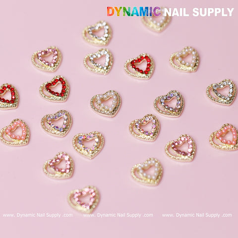 20 pcs Heart Charm for Valentine Nails Design (Rhinestones Border Edge)