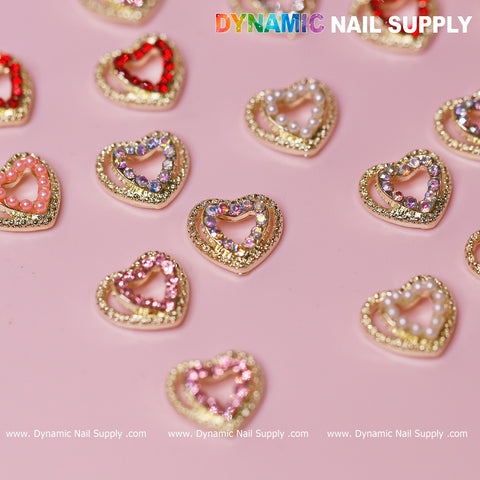 20 pcs Heart Charm for Valentine Nails Design (Rhinestones Border Edge)