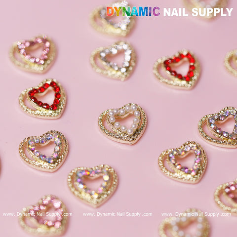 20 pcs Heart Charm for Valentine Nails Design (Rhinestones Border Edge)