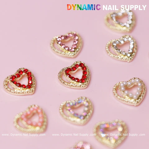 20 pcs Heart Charm for Valentine Nails Design (Rhinestones Border Edge)