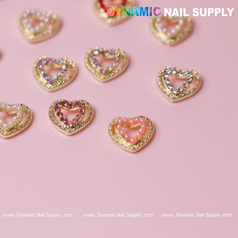 20 pcs Heart Charm for Valentine Nails Design (Rhinestones Border Edge)