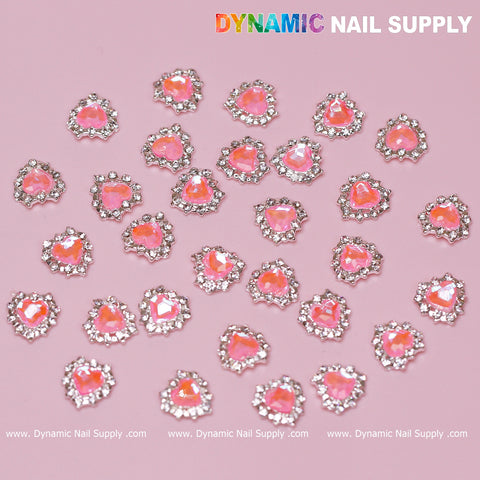 30 pcs 3D Pink Ruby Heart Rhinestone Charms (Pink stones, Silver base) for cute nail art – Dynamic Nail Supply.