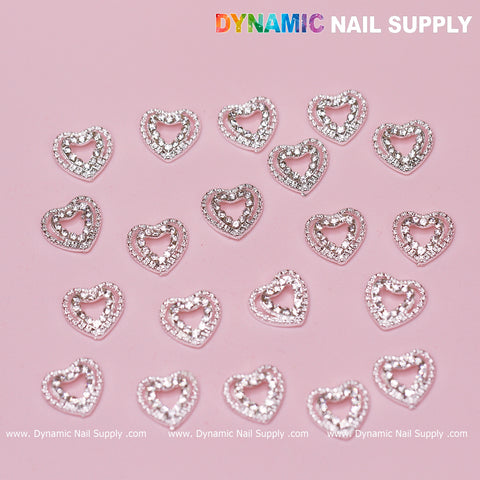 20 pcs 3D Silver Heart Shape Charms for Valentines Nails Art Design