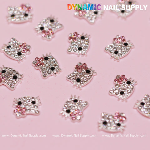 High-quality 30 pcs Pink Metal Hello Kitty Design Nail Charms  (zircon alloy charm)