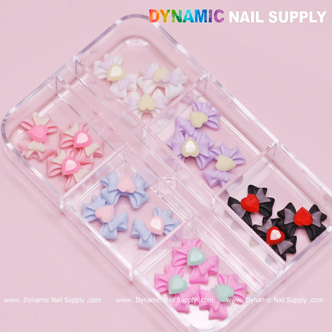 18 pcs Luxury 3D Bow Charms with multi colors engraved Colorful Heart Rhinestones for Spring Collection Nail Art Designs