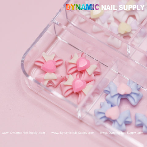 18 pcs Luxury 3D Bow Charms with multi colors engraved Colorful Heart Rhinestones for Spring Collection Nail Art Designs